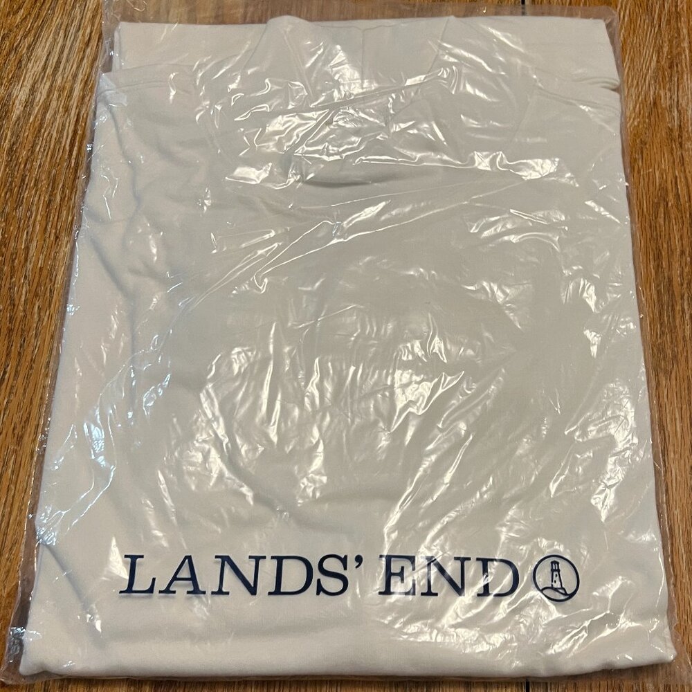 Lands' End Men's Size L 100% Cotton L/S Mock Turtle Super Tee. White